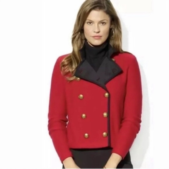 Ralph Lauren Jackets & Blazers - LRL Ralph Lauren Womens Red Black Military Style Button Front Jacket Size M
